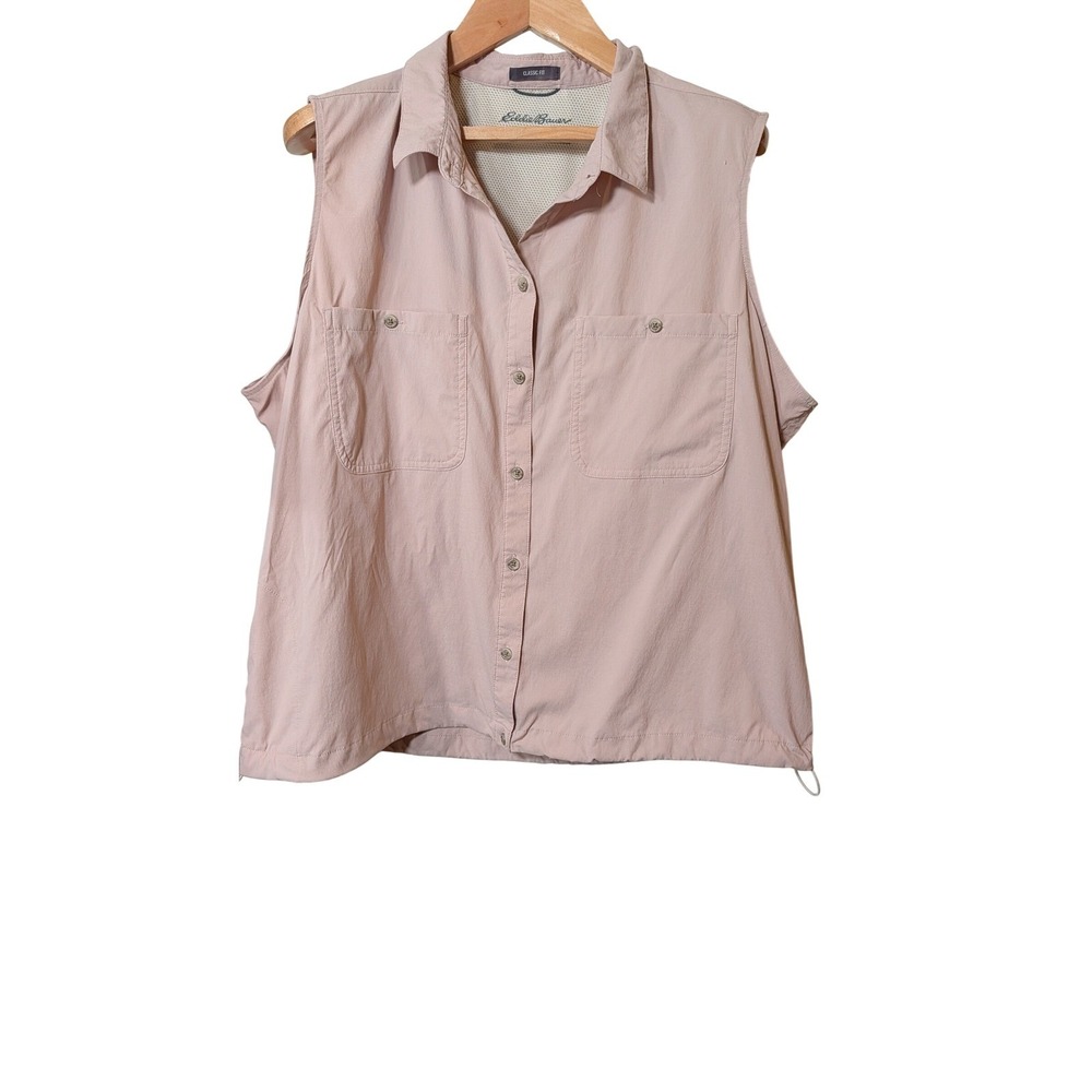 Eddie Bauer Womens XL Classic Fit Sleeveless Hiking Shirt Pink Mesh Back Vented
